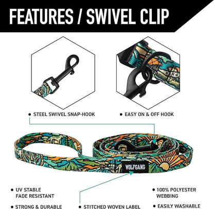 Wolfgang Heavy Duty Dog Leash, Pull-Tested for Walking & Training, WildWolf Print, Small