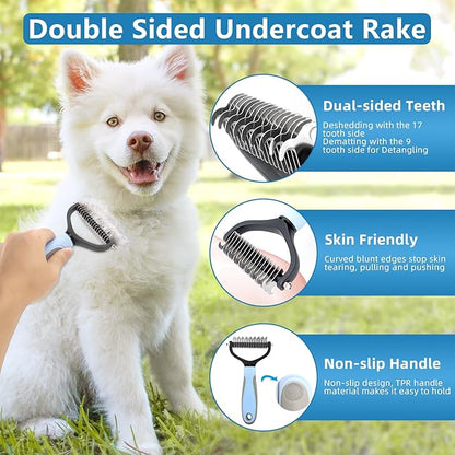 Dog Brush Dog Grooming Kit 7PCS Dog Brush for Shedding-Dog Brushes for Grooming, Dematting Comb for Dogs, Cat Nail Clipper with Nail File, Flea Comb, Pet Comb, Pet Bath Brush-Blue