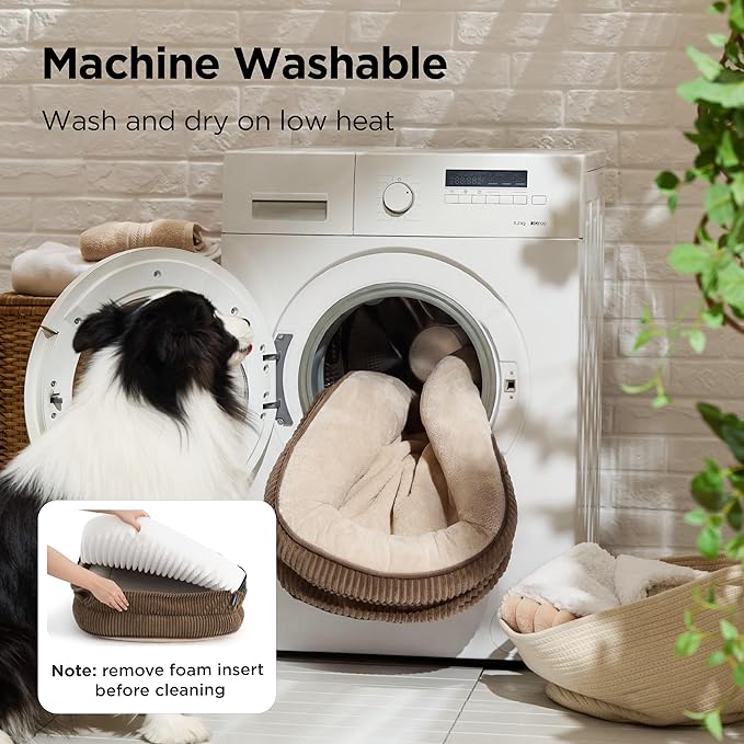 Bedsure Orthopedic Dog Bed Medium Size Dog - 360° Oval Bolster Medium Dogs Beds for Senior Dogs with Waterproof Washable Cover, Comfort Pet Sofa Couch with Ultra-Soft Fleece, Brown, 30"