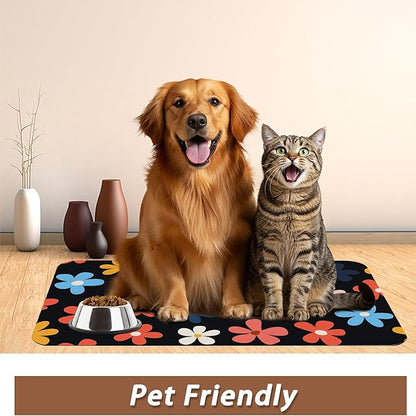 Abstract Groovy Flower Dog Food Mat for Floors,Absorbent Pet Food and Water Bowl Mats,Non-Slip Pet Feeding Mat,Pet Supplies 16" x 24"