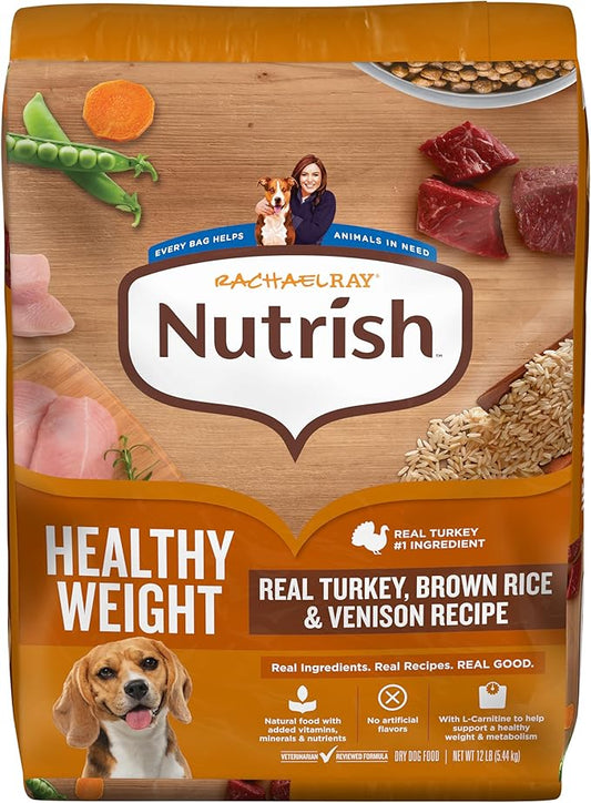 Nutrish Rachael Ray Healthy Weight Adult Dry Dog Food Real Turkey, Brown Rice & Venison Recipe, 12 lb. Bag