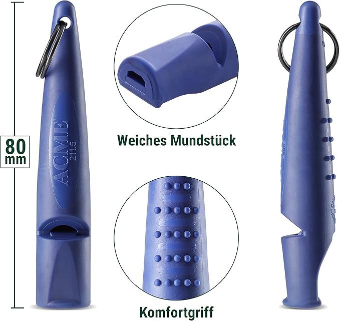 ACME Alpha 211.5 Professional Dog Training Whistle with Enhanced Ergonomic Grip. BPA-Free Plastic. 110 dBA. Long Range. Standardized Frequency. Weatherproof. Made in The UK (Baltic Blue)