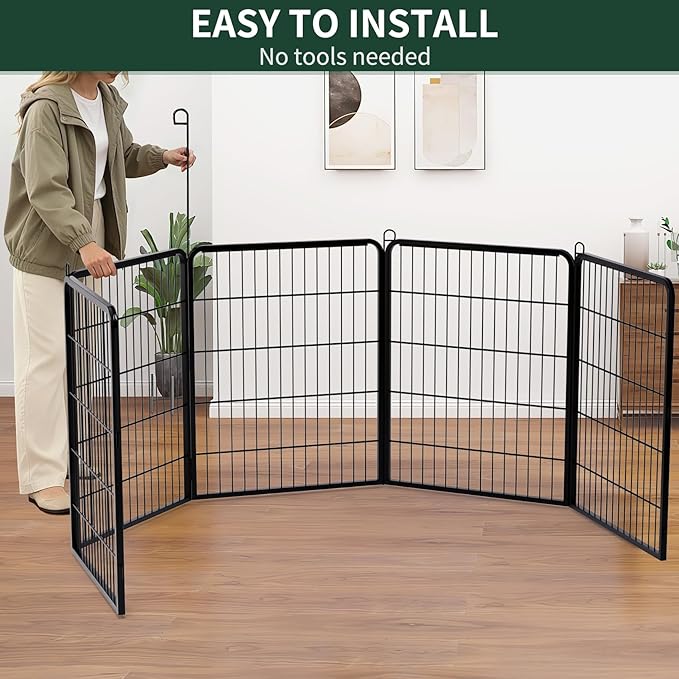 PETIME Dog Playpen,Metal Exercise Puppy Pen Heavy Duty Kennels Yard Fence Indoor/Outdoor 27" W x 32" H 8 Panels Dog Cage with Octagon Bottom Pad