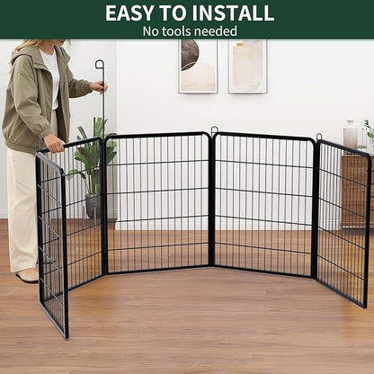 PETIME Dog Playpen,Metal Exercise Puppy Pen Heavy Duty Kennels Yard Fence Indoor/Outdoor 27" W x 32" H 8 Panels Dog Cage with Octagon Top Cover