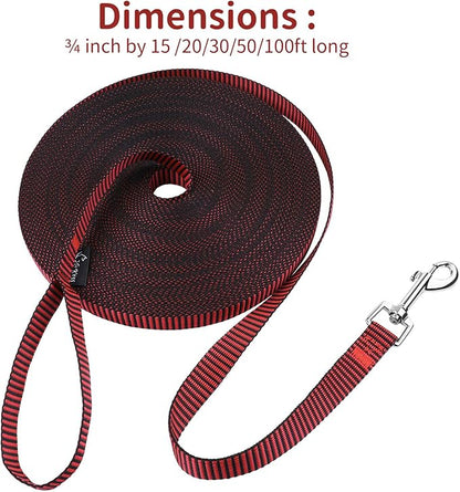 Hi Kiss Dog/Puppy Obedience Recall Training Agility Lead - 15ft 20ft 30ft 50ft 100ft Training Leash - Great for Training, Play, Camping, or Backyard(100ft,Black_red)