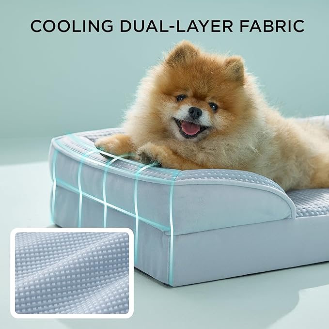 Bedsure Cooling Dog Bed for Small Dogs - Orthopedic Small Dog Cat Cooling Bed Washable, Comfort Pet Couch Sofa with Waterproof Removable Cover, Pets Bed with Nonskid Bottom, Cooling Blue, 24"