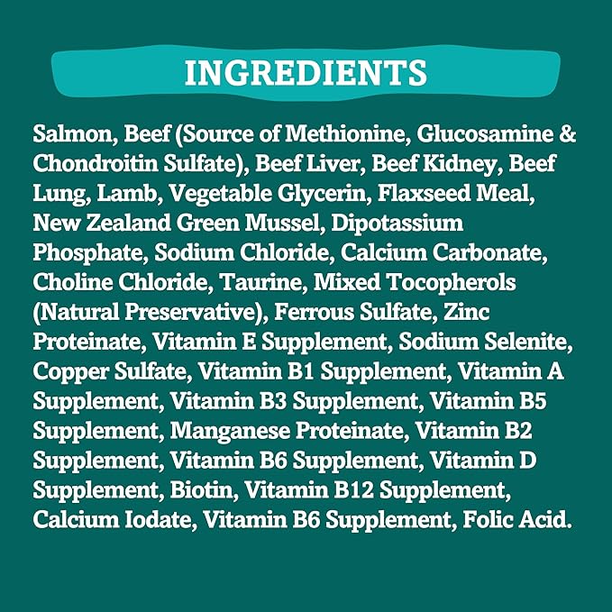 RawTernative Air Dried Dog Food, High Protein, Over 90% Real Salmon & Beef + New Zealand Green Mussels, Complete Meal or Topper, Grain Free, Gluten Free, Non GMO, (5 oz Bag)