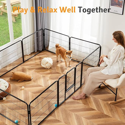 NEWBULIG Dog Playpen for Indoor 32 Inch 4 Panels - Portable Heavy Duty Metal Pet Exercise Pen, Foldable Small Medium Dog Puppy Playpen Fence for Outdoor RV, Camping, Yard, Garden