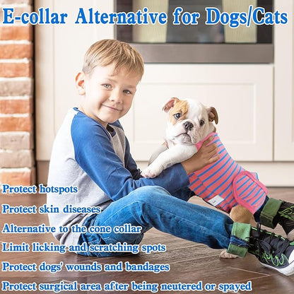 Dog Surgery Recovery Suit, Recovery Shirt for Male Female Dog Cats, Cone E-Collar Alternative Abdominal Wounds Spay Bandages Onesie, Anti-Licking Pet Surgical Recovery Suit,Pink Medium