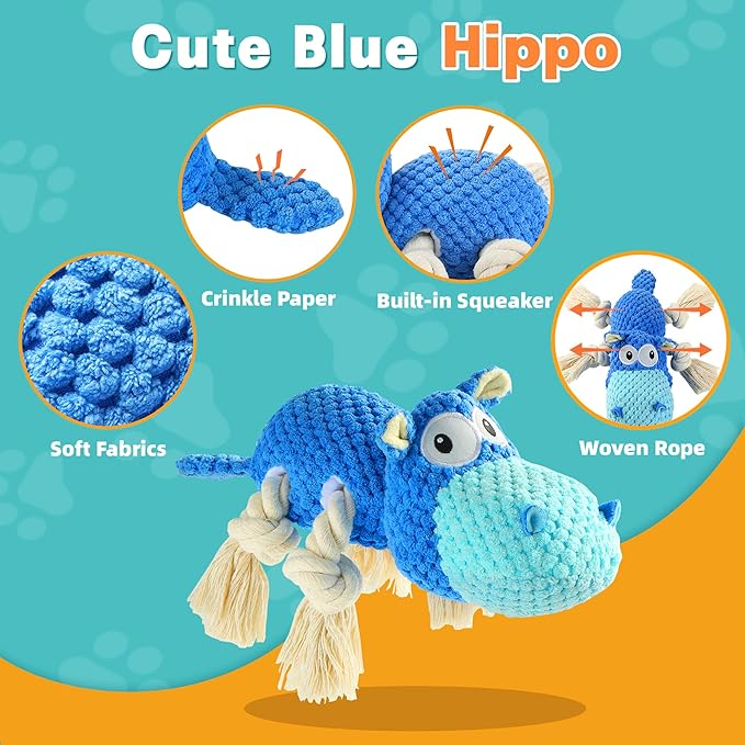 TOOPTATE Dog Toys for Aggressive Chewers - Dog Toys to Keep Them Busy Squeaky Dog Toys for Large Dogs (Blue, Medium)