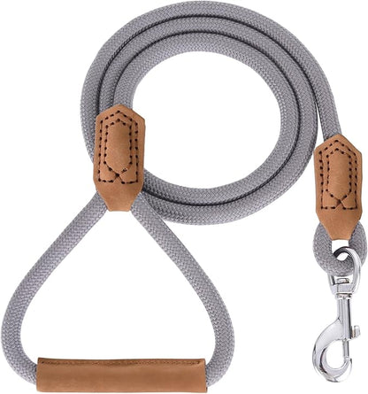 Mile High Life | Premium Leather Dog Leash | Strong Rope Leash | Leather Handle | Zinc Alloy Strong Clasp | Small Medium Large Dogs | 4/5/6 Feet(Gray, 60 Inch (Pack of 1))