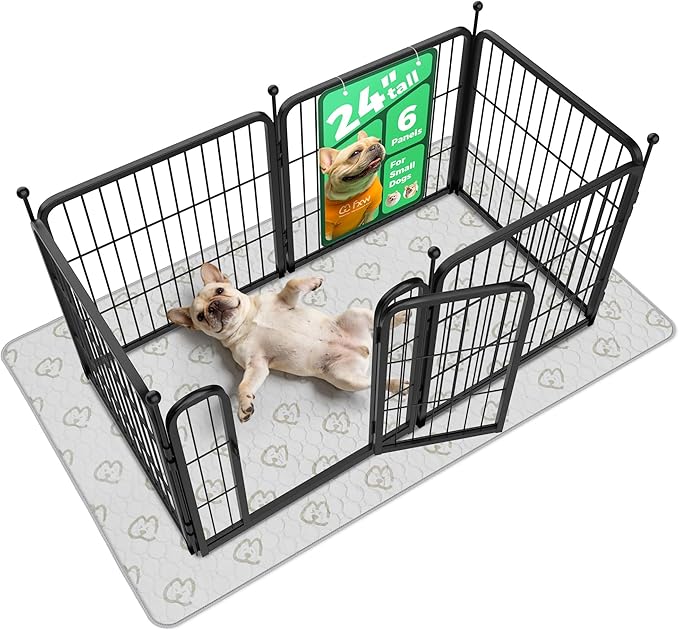 FXW Rollick Unleashed Dog Playpen for Indoor, Yard, RV Camping, 24 inch 6 Panels Dog Pen with Washable Pee Pad for Small and Puppy Dogs, Black│Patented