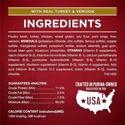 Purina ONE True Instinct Tender Cuts in Gravy with Real Turkey and Venison & with Real Chicken and Duck High Protein Wet Dog Food Variety Pack - 13 oz. Cans,(Pack of 24)