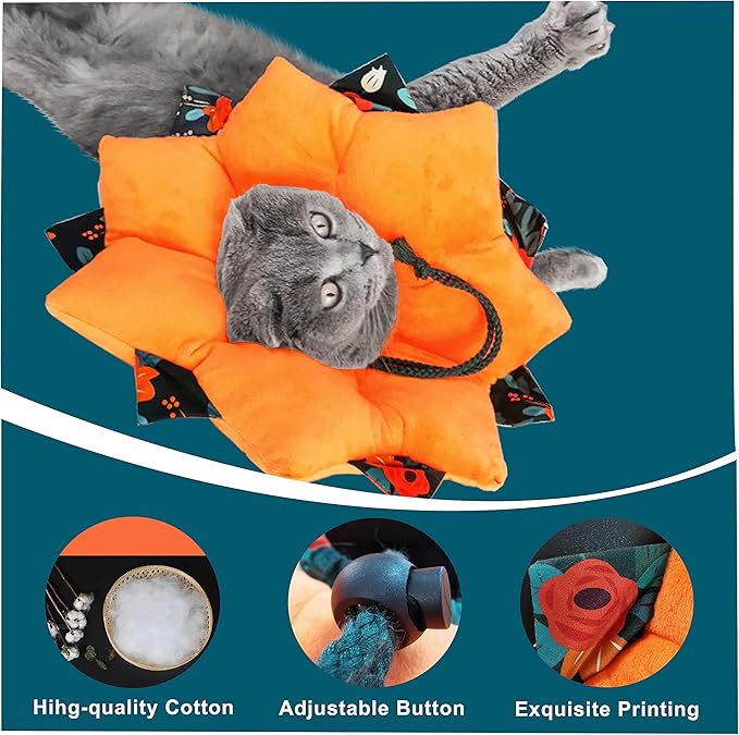 Adjustable Pet Cone Collar Soft for Cats and Dogs, Cute Recovery Pet E-Collar After Surgery, Wound Healing Protective Cone, Elizabethan Collars (Flowers, M)