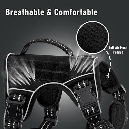 No Pull Dog Harness for Extra Large Dogs, Release on Neck, for Alaska Malamute, Bull Mastiff, Rottweiler, Great Dane etc, for Training, Casual Walks, Jogging, Easy Control Vest with Handle, Black XL