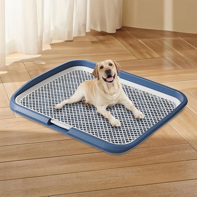 Dog Toilet Puppy Pad Holder Supplies Non Slip with Column Dog Pee Holder Training Pad for Bunny Home Dorm Room, Navy Blue