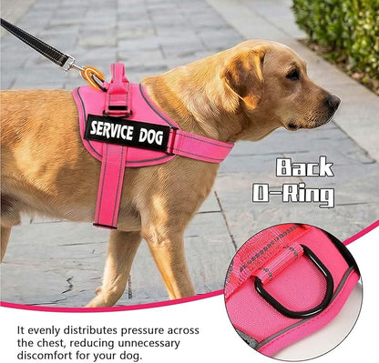 MUMUPET Service Dog Vest, No Pull Reflective Adjustable Harness with Handle, Soft Breathable Padding for Medium Dogs, 2 Removable Velcro Patches (Hot Pink, M)
