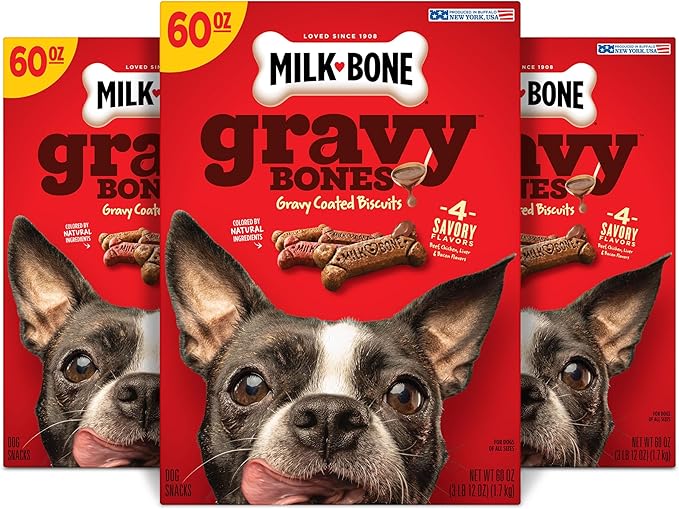 Milk-Bone Gravy Bones Dog Treats with Savory Meat Flavors, 60 Ounce (Pack of 3)
