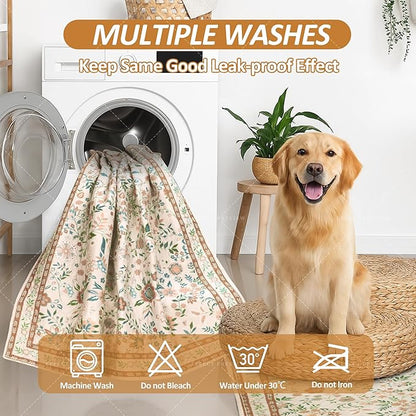 Washable Pee Pads for Dogs 72"x 72", Super Absorbent Boho Reusable Puppy Pads with Colorful Flowers Patterns for Potty Training, Floor, Couch, Bed, and Crate