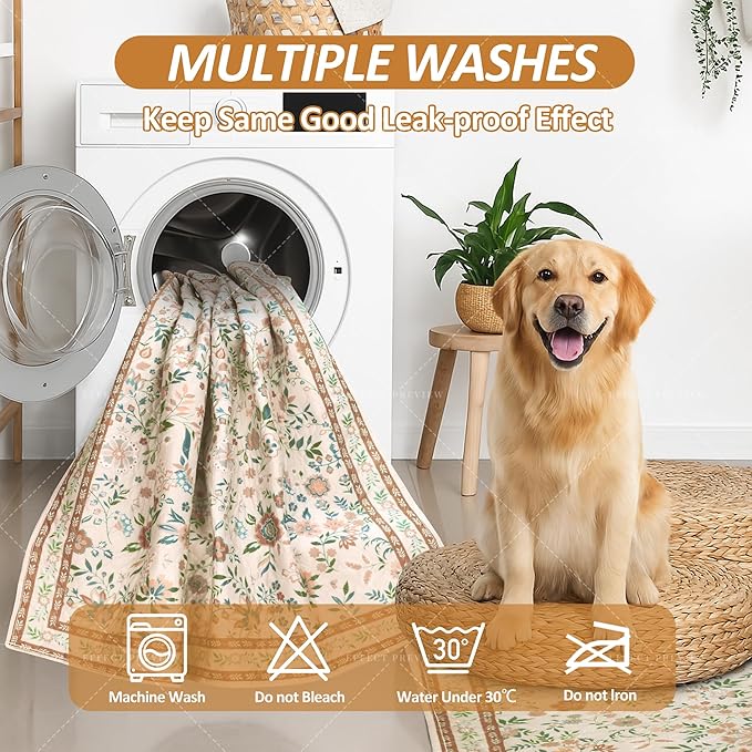 Washable Pee Pads for Dogs, 2 Pack Super Absorbent Reusable Puppy Pads with Colorful Flowers Patterns for Potty Training, Floor, Couch, Bed, and Crate,18"x 24"