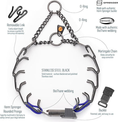 Herm Sprenger Black Stainless Steel Dog Collar with Quick Release ClicLock Buckle O-Ring Biothane Insert Training Collar Made in Germany (Blueberry Royal, 16in x 2.25mm(Neck Size up to 13-14in))