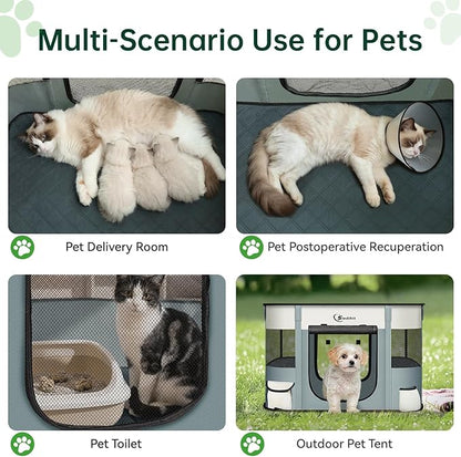 Dog Playpen,Cat Pet Puppy Pen,Portable Playpens for Dogs Indoor Outdoor Travel Camping Use,Foldable Dog Kennel Tent Crate for Rabbit Small Animals with Carrying Case (Grey with Pad, Small)