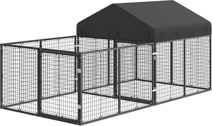 Petony Outdoor Dog Kennel with Dog Fence for Medium/Small Dogs Anti-Rust Coating Cage with Roof All Weather Resistant Dog House with Double Locks