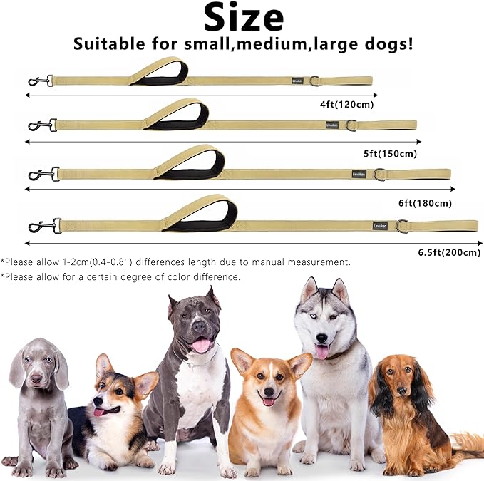 Dog Leash 6ft Long, Double Handle Dog Leash for Safety Control Training, Heavy Duty Dog Leads with Traffic Padded Handles, Reflective Leashes for Small Medium Large Dogs(6ft, Brown)