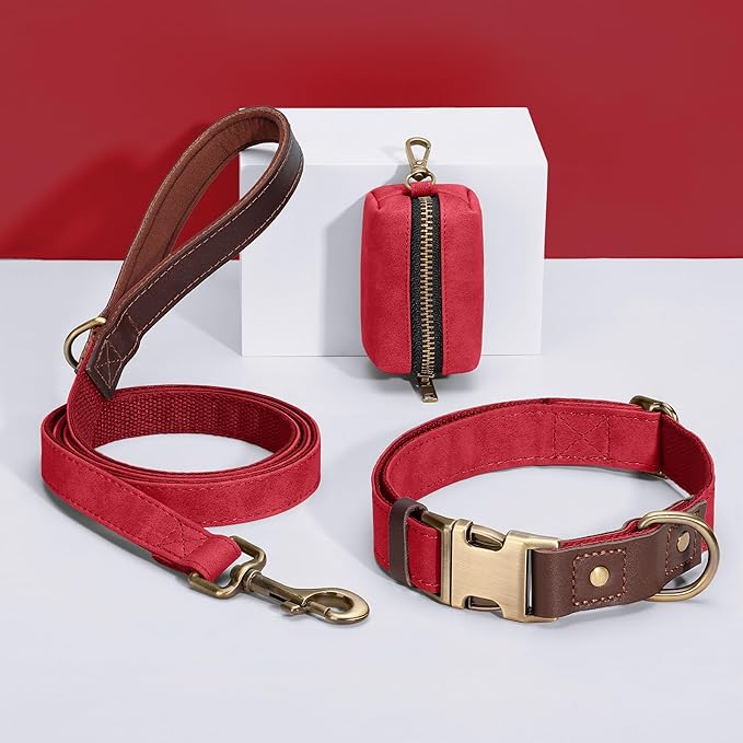 Didog Soft PU Leather Dog Collar for Large Dogs,Classic Adjustable Wide Dog Collars with Quick Release Metal Buckle,Easy Clean and Comfortable with Nylon Lining,Red,XL Neck 20-27", Width 1¼"