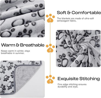 Luciphia 1 Pack 3 Blankets Fluffy Premium Fleece Pet Blanket Flannel Paw Printed Throw for Dog Cat Grey Paw Large(41"x31",Pack of 3)