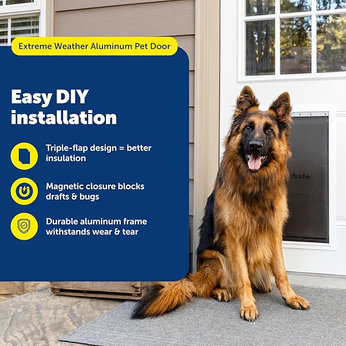 PetSafe Extreme Weather Aluminum Pet Door - Energy-Saving Thermal Barrier Pet Flap with Slide-in Door Locking & Secure Flap Cover - for Dogs Up to 220 Lb - Extra Large