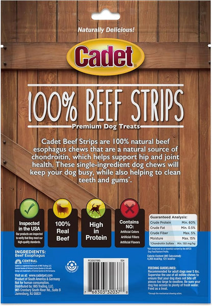 Cadet 100% Beef Strip Long Lasting Chews for Dogs,Ingredient Beef Esophagus Dog Treats,Natural High Protein Rawhide Alternative for Small & Large Dogs,4 Ounce,(Pack of 4)