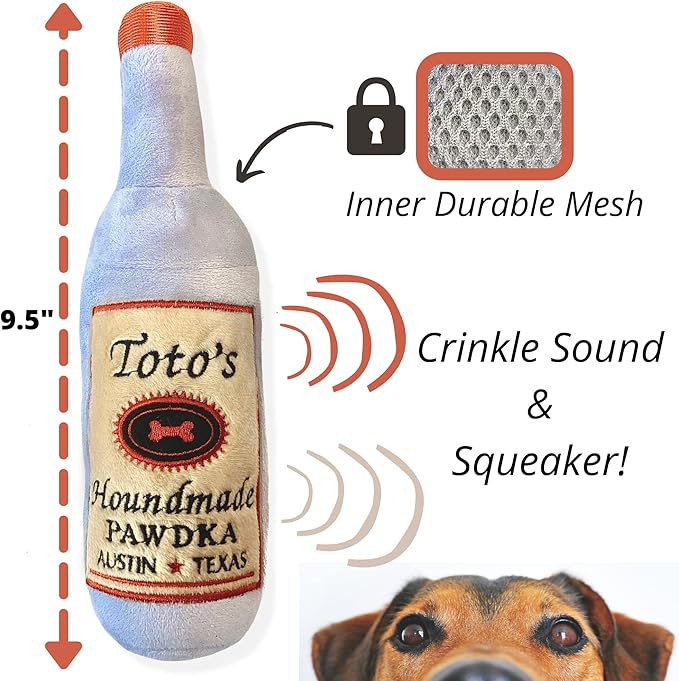 Nestpark Toto's Plush Squeaky Crinkle Dog Toy - Funny Dog Gifts for Medium, Small and Large Dogs - Cute Stuffed Toys for Dog Birthdays