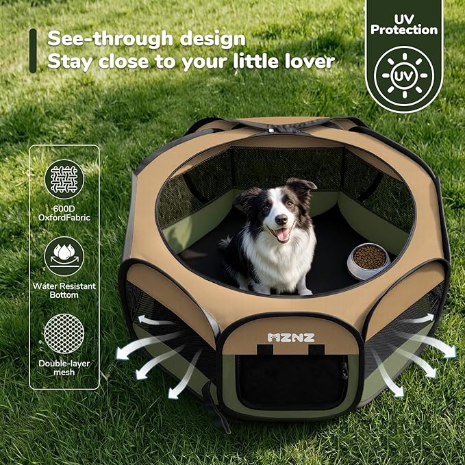 Dog Playpen, Portable Puppy Pet Crate Indoors for Small/Medium/Large Dogs Cats Rabbits, Foldable Dog Cage Enclosure for Outdoor, Pop Up Dogs Tent Kennel with Carrying Case, Olive Green
