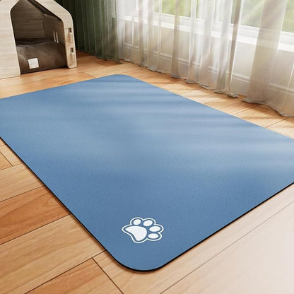 HotLive Dog Food Mat - Absorbent Cat Mat for Food and Water, No Stains Pet Feeding Bowl Mat, Easy to Clean Pet Placemats, Quick Dry Dog Water Dispenser Mat for Messy Drinkers | Paw Blue 24"x36"