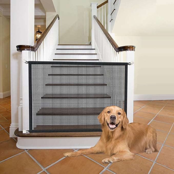 Dog Gate for Stairs Pet Gates for The House: Dog Gate Indoor Dogs Screen Mesh Gate for Doorways Stairways 29 inches Tall, 30 inch Wide, Fits Openings 24'' to 27'' Wide
