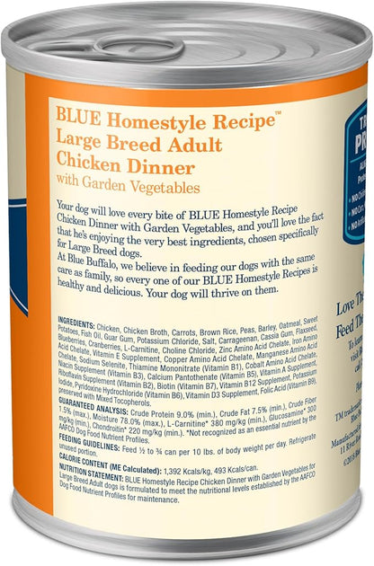 Blue Buffalo Homestyle Recipe Large Breed Adult Wet Dog Food, Made with Natural Ingredients, Chicken Dinner With Garden Vegetables, 12.5-oz. Can (Pack of 12)