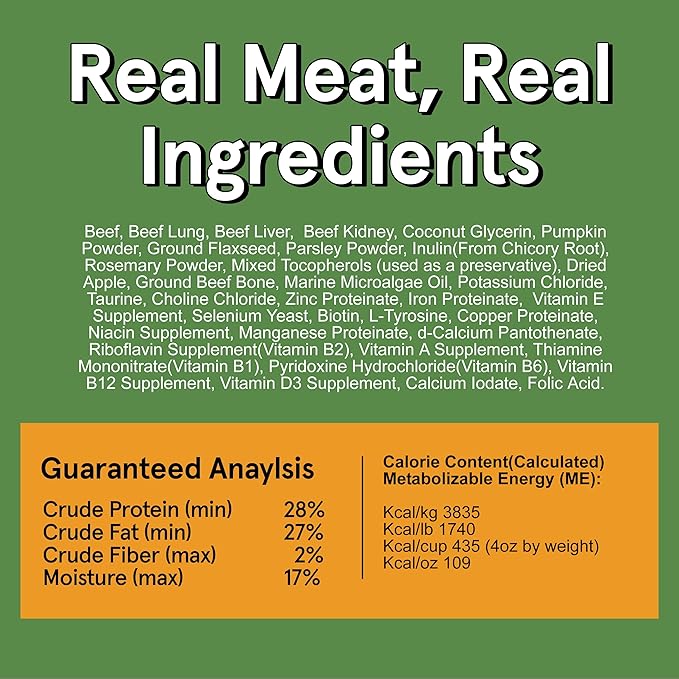 Real Meat Air Dried Dog Food w/ Real Beef - Four 5lb Bags of USA-Crafted Grain-Free Real Meat Dog Food Sourced from Hormone-Free, Grass-Fed Beef - Digestible, Natural, High Protein