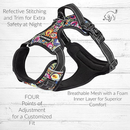 Lucky Love Dog No Pull Dog Harness, Adjustable and Easy to Walk, Cute Patterned Harness for Small Male & Female Dogs - Blackbird, XS