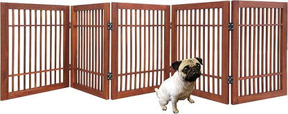 Urnporium Freestanding Wooden Dog Gate Foldable Indoor Pet Gate No Drill Expandable Barrier for Doorways Stairs Hallways Portable Wood Fence for Small Dogs & Puppies (Brown Pet Gate, 5 Panel 24" Tall)
