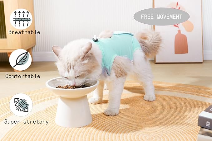 Cat Recovery Suit Female Kitten Onesie for Cats After Surgery Female Spay Surgical Abdominal Wound Skin Diseases Cone Collar Soft Alternative Wear (Green, S)
