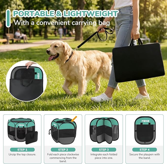 Dog Playpen, Portable Puppy Pet Crate Indoors for Small/Medium/Large Dogs Cats Rabbits, Foldable Dog Cage Enclosure for Outdoor, Pop Up Dogs Tent Kennel with Carrying Case, Blue