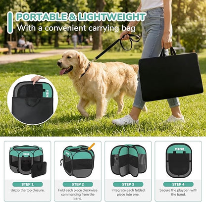 Dog Playpen, Portable Puppy Pet Crate Indoors for Small/Medium/Large Dogs Cats Rabbits, Foldable Dog Cage Enclosure for Outdoor, Pop Up Dogs Tent Kennel with Carrying Case, Blue