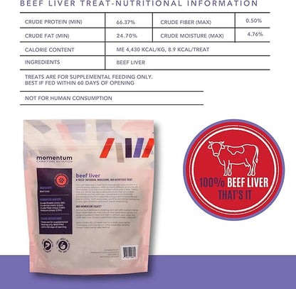 Momentum Carnivore Nutrition Freeze-Dried Beef Liver Dog Treats & Cat Treats – Single-Ingredient, High-Protein, Grain-Free, Nutrient-Rich – Made in USA – 4 oz Bag