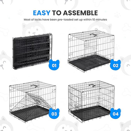 Simple Deluxe 24-Inch Single Door Dog Crate, Durable and Foldable Metal Wire Cage with Leak-Proof Plastic Tray, Portable Pet Kennel for Indoor, Outdoor, and Travel