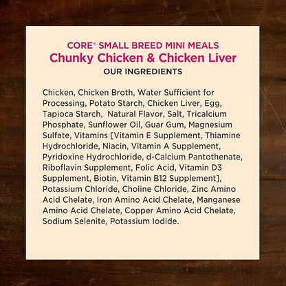 Wellness CORE Small Breed Mini Meals Chunky in Gravy Adult Wet Dog Food, Grain Free, Natural, Chicken Entrée Recipe, 3 oz, Pack of 12 Pouches