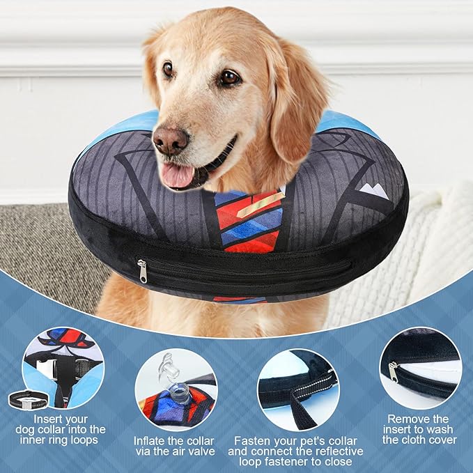 BEAUTYZOO Inflatable Dog Cone Collar, Recovery Dog Cone After Surgery, Adjustable Blow up Dogs Donut Collar, Pet Recovery Collar for Dogs,Black L