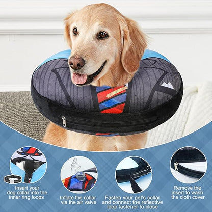BEAUTYZOO Dog Cone Alternative After Surgery for Large Medium Small Dogs, Soft Inflatable Cone Collar for Dogs Cats, Pet Neck Donut E Collar Dog Recovery Collars to Stop Licking, Black Suit, S