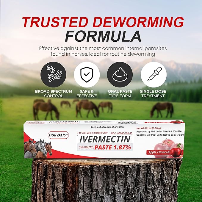 Ivermectin Horse Paste 1.87% Dewormer 6.08g Dose-Effective Appled Flavored Ivermectin Paste for Equine Care,Horse Deworming Paste -for Horses Up to 1250 lb (6 Pack)