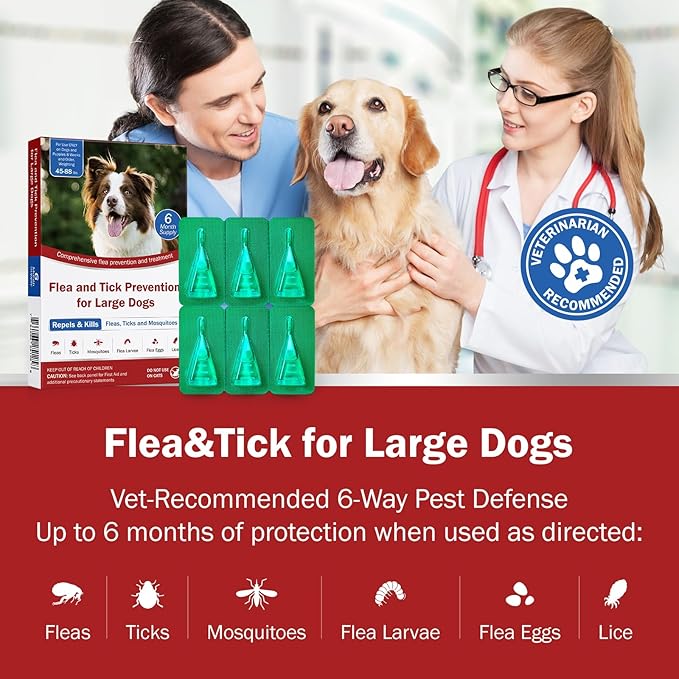 Flea and Tick Prevention for Dogs, 6-Month Supply, Dog Flea Control, Repellent, 44–88 lbs, 24-Hour Protect, Flea Supplements for Dogs, Nutritional Supplements